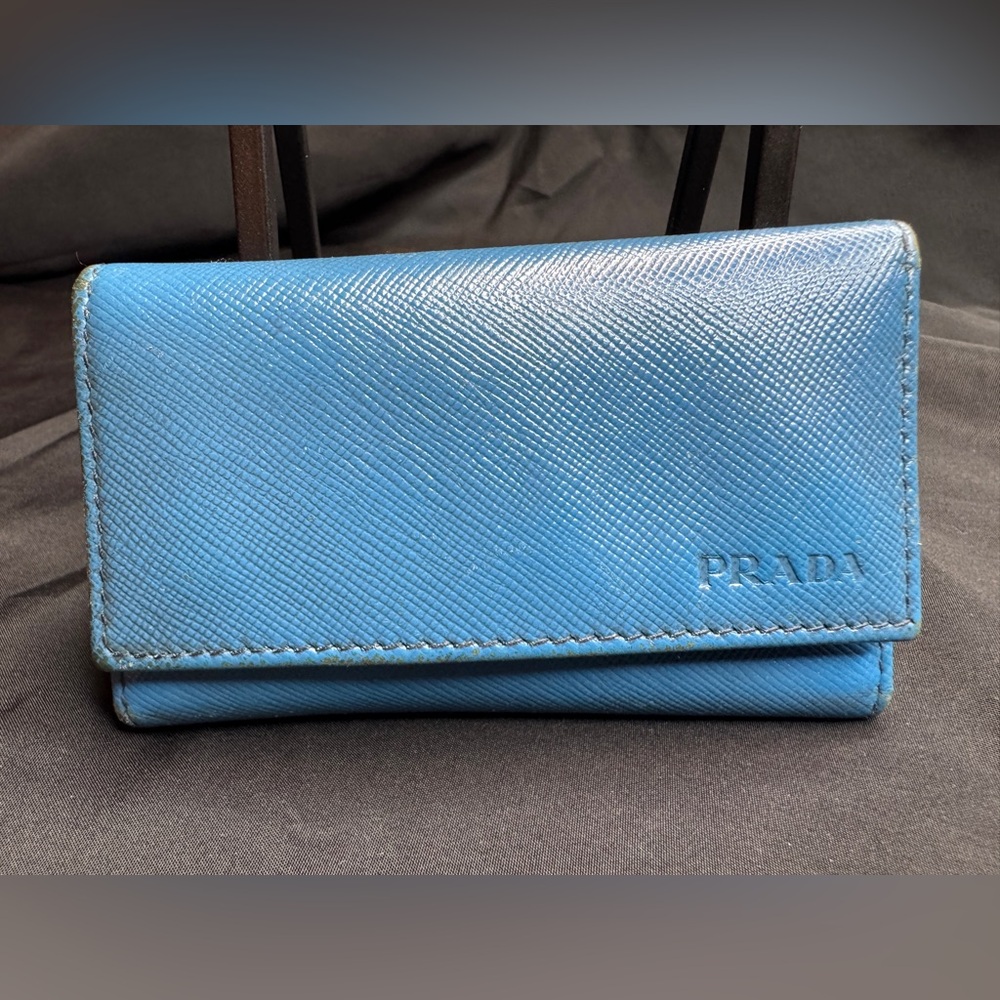 Prada Blue Saffiano Compact Wallet